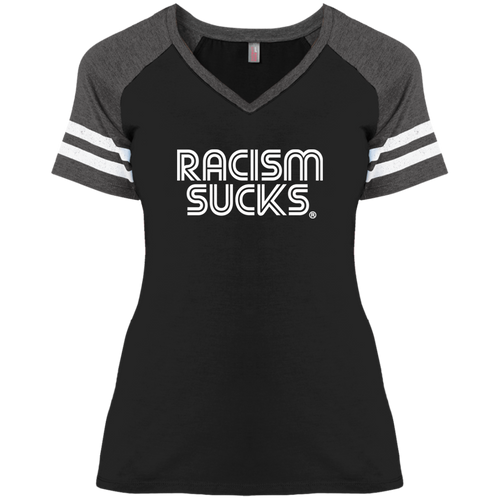 Racism Sucks Ladies' Game Day V-Neck T-Shirt