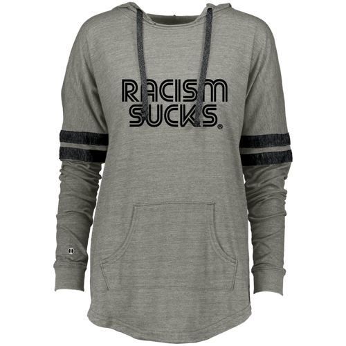 Racism Sucks Grey/Black Ladies Hooded Low Key Pullover