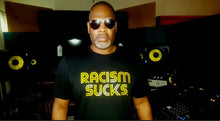 Limited Edition Black and Metallic Gold Racism Sucks Tee Ships in 3 days